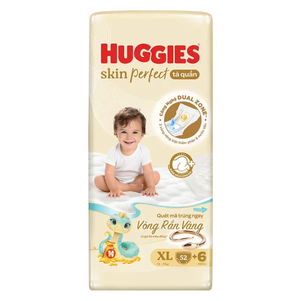 Combo 2  Tã quần Huggies SkinPerfect Pants (XL, 12-17kg, 52+6 miếng)  + QT khăn ướt