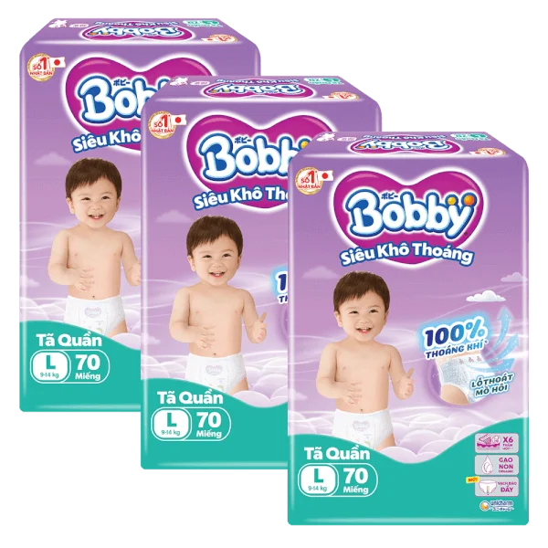 Combo 3 Tã quần Bobby size L, 70 miếng (giao bao bì ngẫu nhiên)