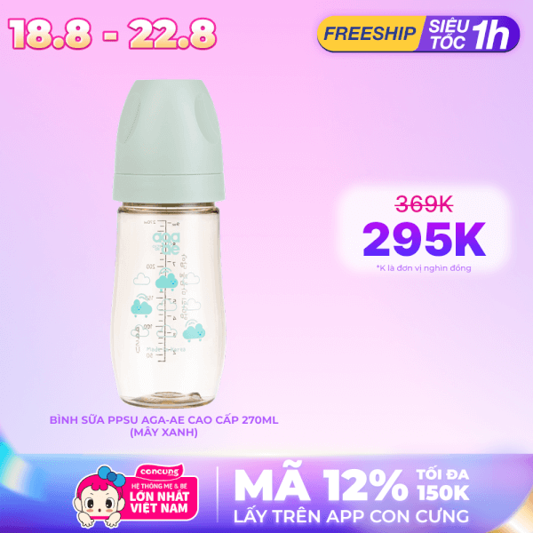 Bình sữa PPSU Aga-ae cao cấp 270ml (mây xanh)