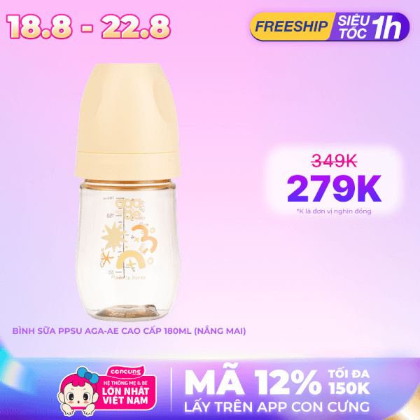 Bình sữa PPSU Aga-ae cao cấp 180ml (nắng mai)