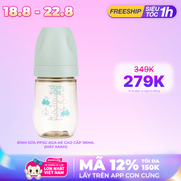 Bình sữa PPSU Aga-ae cao cấp 180ml (mây xanh)
