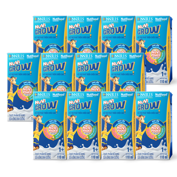 Combo 3 lốc TPBS Sữa Dinh Dưỡng Pha Sẵn Nuvi Grow, 1+ tuổi, 110ml (Lốc 4 hộp)