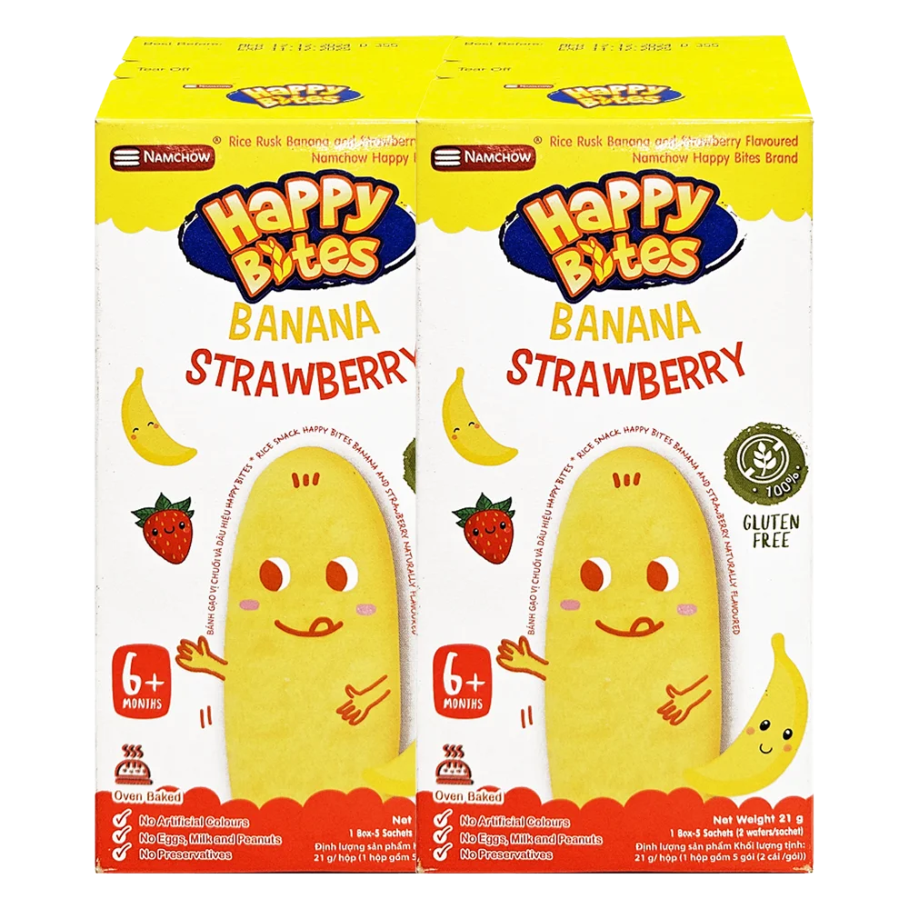 Combo 2 Bánh gạo Happy Bite Vị Chuối và Dâu 21g