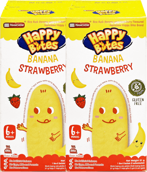 Combo 2 Bánh gạo Happy Bite Vị Chuối và Dâu 21g
