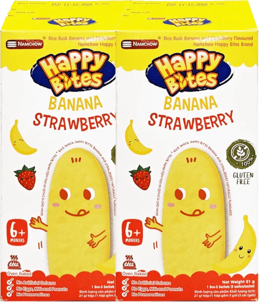 Combo 2 Bánh gạo Happy Bite Vị Chuối và Dâu 21g
