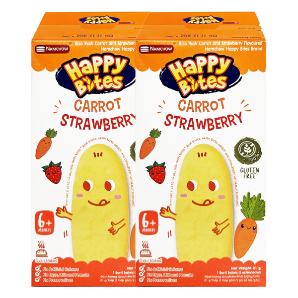 Combo 2 Bánh gạo Happy Bite Vị Carrot và Dâu 21g