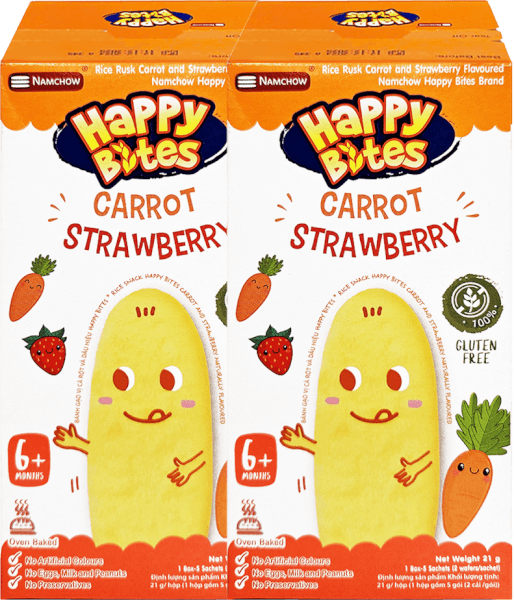 Combo 2 Bánh gạo Happy Bite Vị Carrot và Dâu 21g