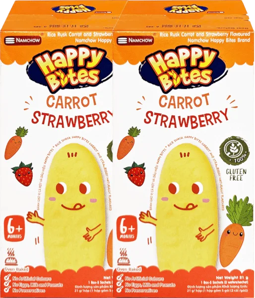 Combo 2 Bánh gạo Happy Bite Vị Carrot và Dâu 21g