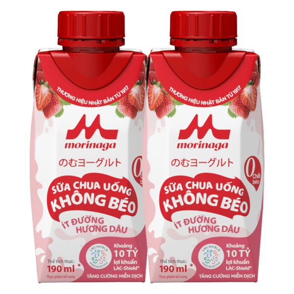 Combo 2 Sữa chua uống không béo ít đường hương dâu Morinaga 190ml