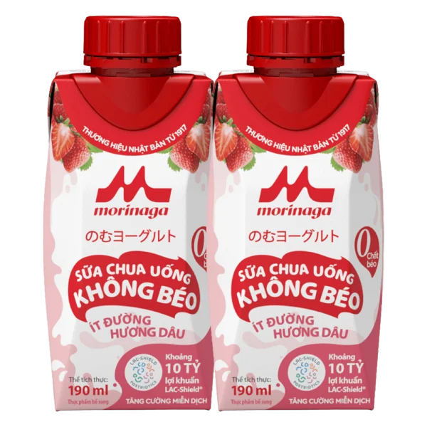 Combo 2 Sữa chua uống không béo ít đường hương dâu Morinaga 190ml