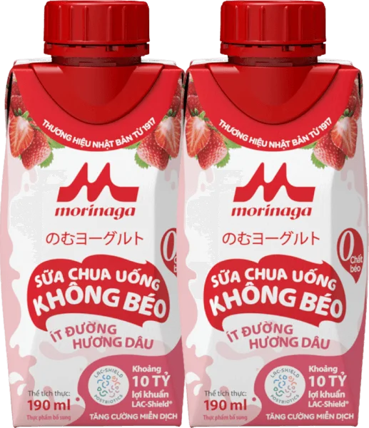 Combo 2 Sữa chua uống không béo ít đường hương dâu Morinaga 190ml