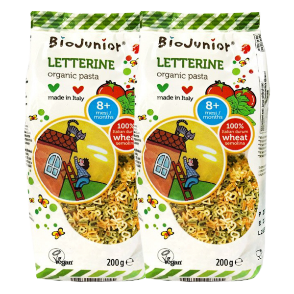 Combo 2 Mì nui ăn dặm hữu cơ cho bé hình chữ cái BioJunior 200g