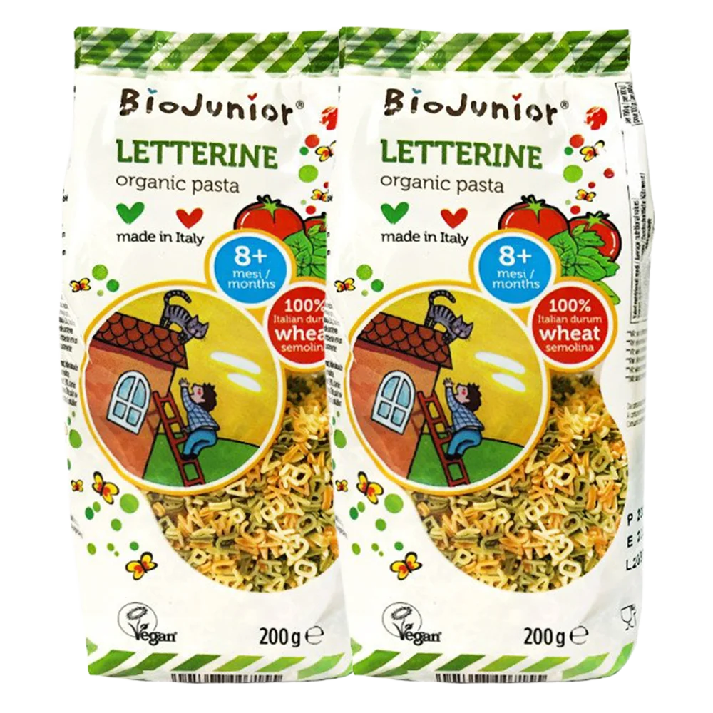 Combo 2 Mì nui ăn dặm hữu cơ cho bé hình chữ cái BioJunior 200g