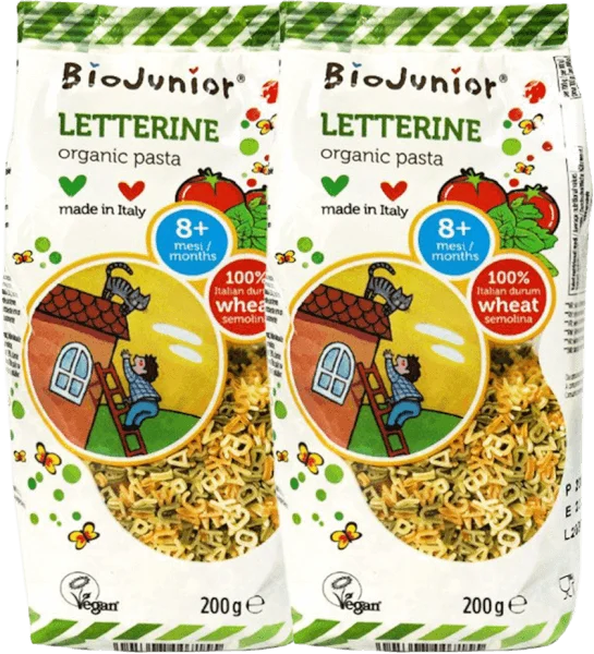 Combo 2 Mì nui ăn dặm hữu cơ cho bé hình chữ cái BioJunior 200g