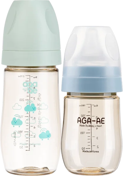 Combo 2 Bình sữa PPSU Aga-ae: 180ml (xanh) và 270ml (mây xanh)