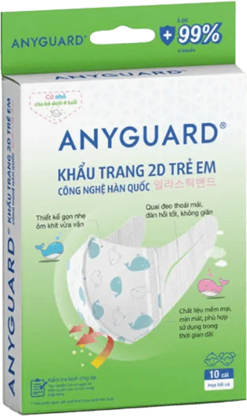 Khẩu trang y tế 2D Anyguard cho bé dưới 4 tuổi (10 cái/hộp)