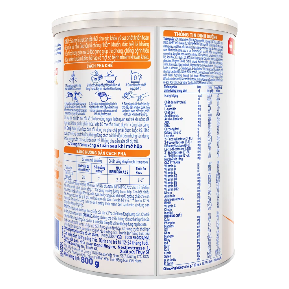 Sữa Nestlé NAN INFINIPRO A2 số 2 800g (6HMO) (1-2 tuổi)