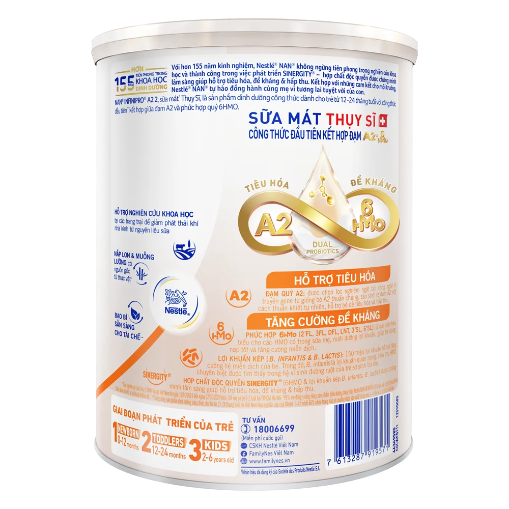 Sữa Nestlé NAN INFINIPRO A2 số 2 800g (6HMO) (1-2 tuổi)