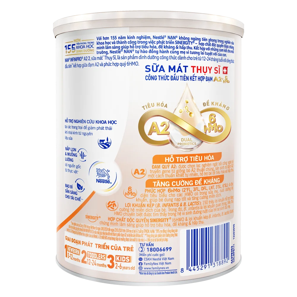 Sữa Nestlé NAN INFINIPRO A2 số 2 400g (6HMO) (1-2 tuổi)