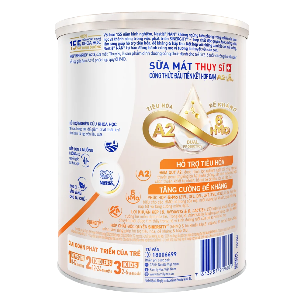 Combo 2 Sữa Nestlé NAN INFINIPRO A2 số 3 800g (6HMO) (2-6 tuổi)