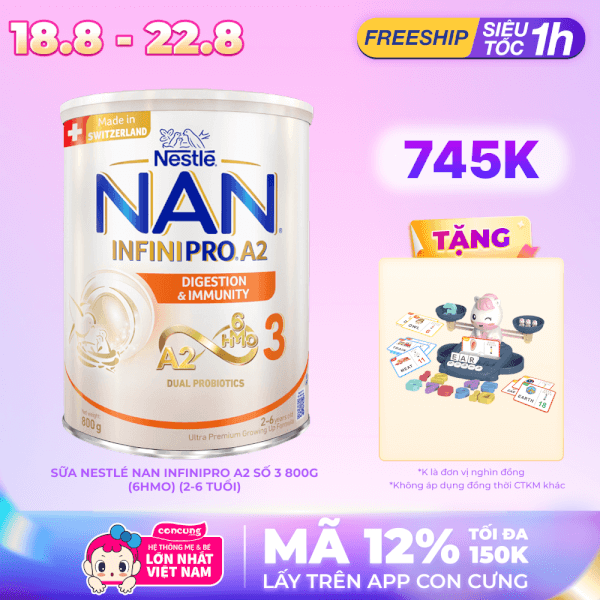 Sữa Nestlé NAN INFINIPRO A2 số 3 800g (6HMO) (2-6 tuổi)