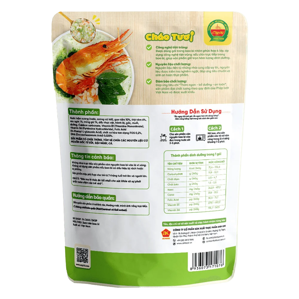 Cháo tươi Cây Thị tôm rau ngót