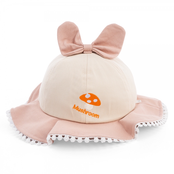 Nón bé gái lớn 3-6Y vành tròn Animo A2506_MN022 (52cm,Hồng-Kem)