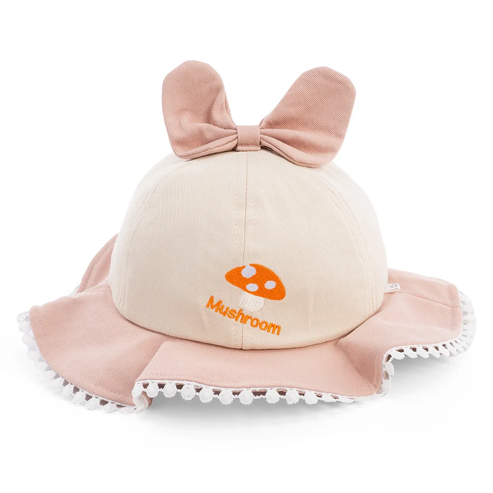 Nón bé gái lớn 3-6Y vành tròn Animo A2506_MN022 (52cm,Hồng-Kem)