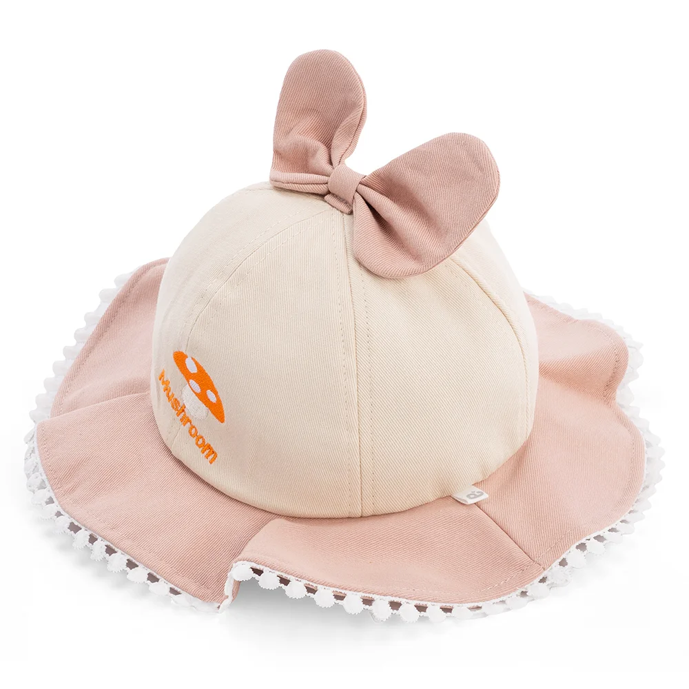 Nón bé gái lớn 3-6Y vành tròn Animo A2506_MN022 (52cm,Hồng-Kem)