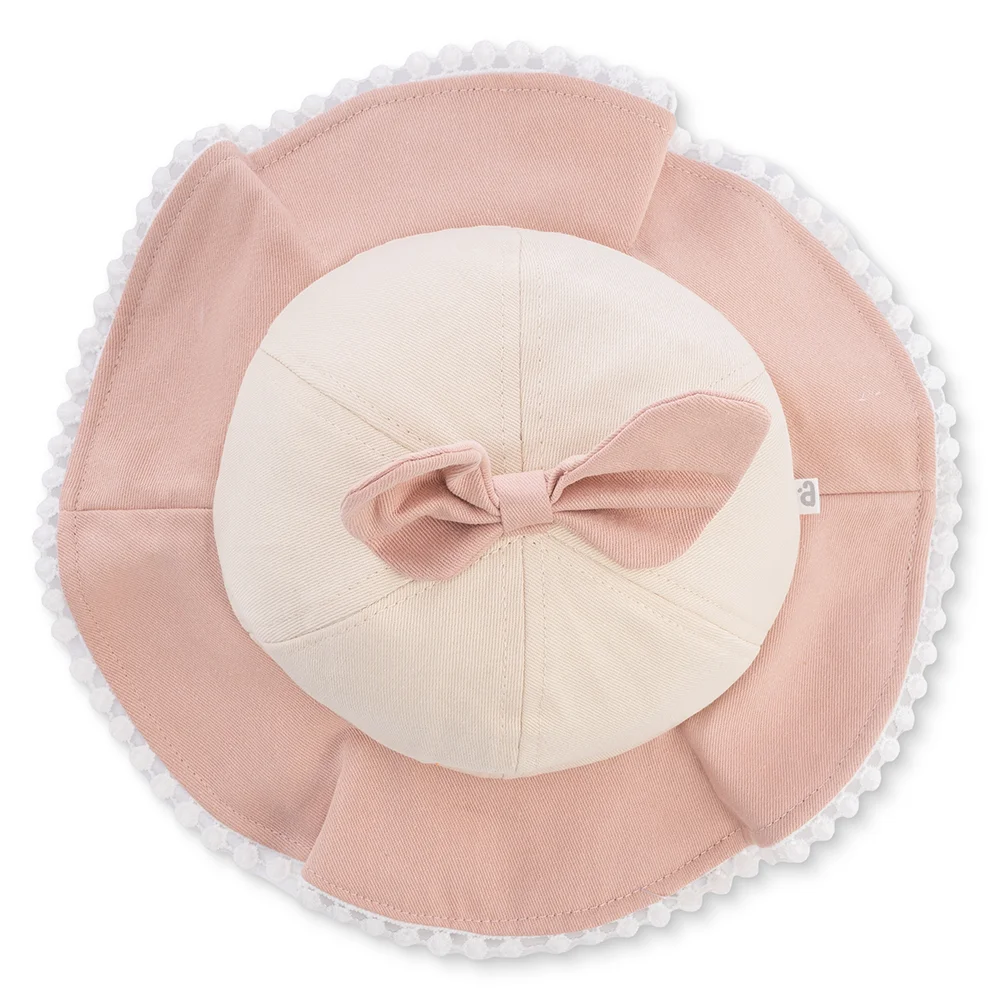 Nón bé gái lớn 3-6Y vành tròn Animo A2506_MN022 (52cm,Hồng-Kem)