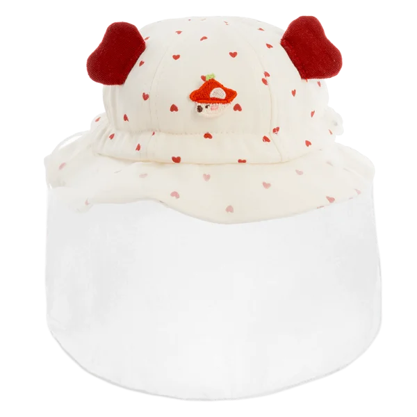 Nón vành tròn khăn voan bé gái 0-12M Animo A2506_MN039 (44cm,Kem-Đỏ)