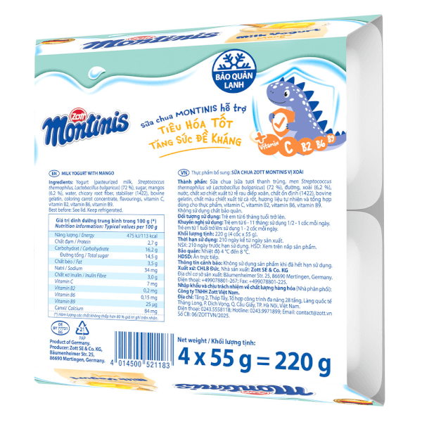 Sữa chua Zott Montinis vị Xoài 4*55g