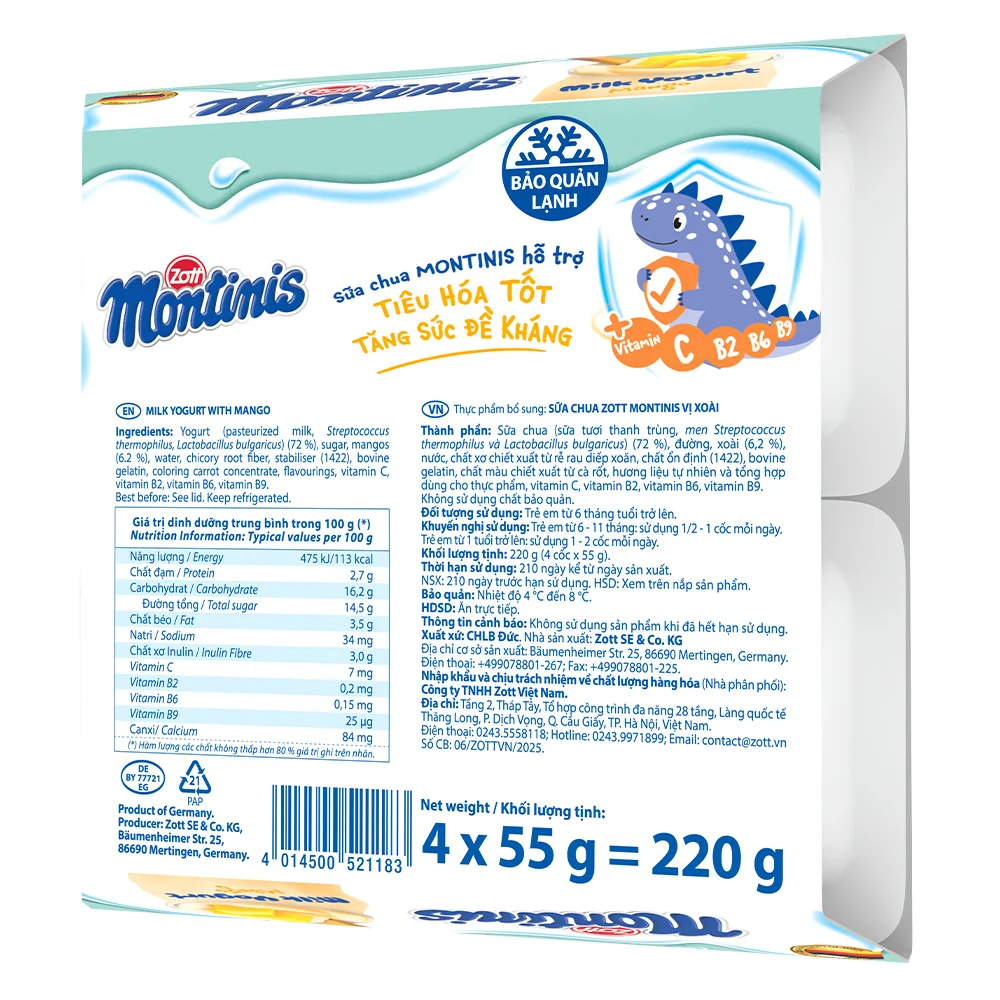 Combo 2 Sữa chua Zott Montinis vị Xoài 4*55g
