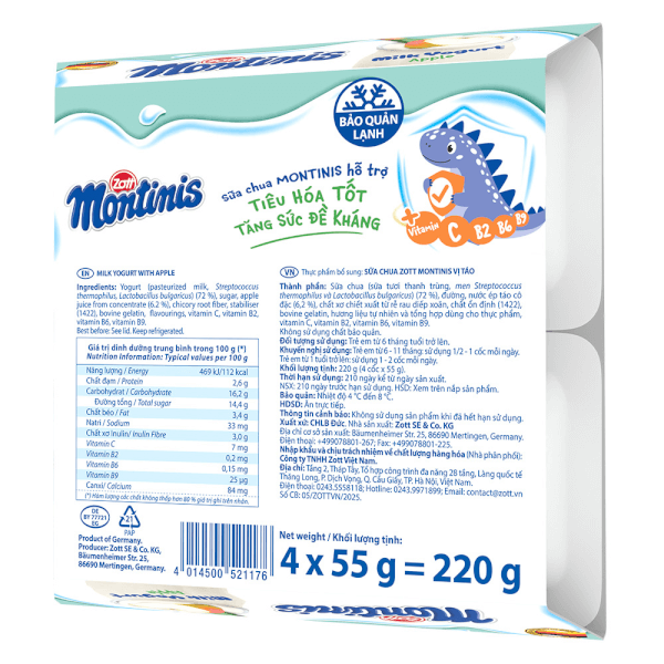 Sữa chua Zott Montinis vị Táo 4*55g