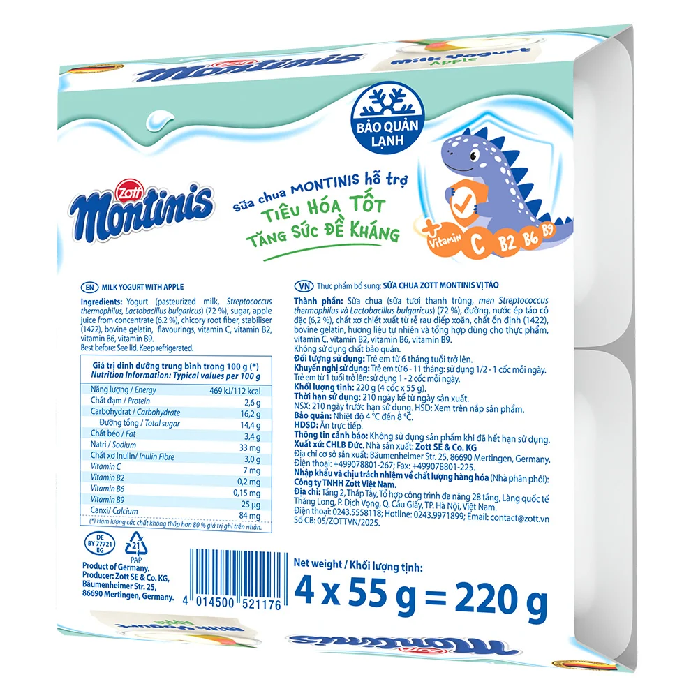 Combo 2 Sữa chua Zott Montinis vị Táo 4*55g