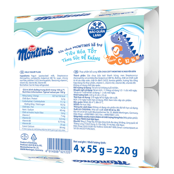 Sữa chua Zott Montinis vị nguyên bản 4*55g