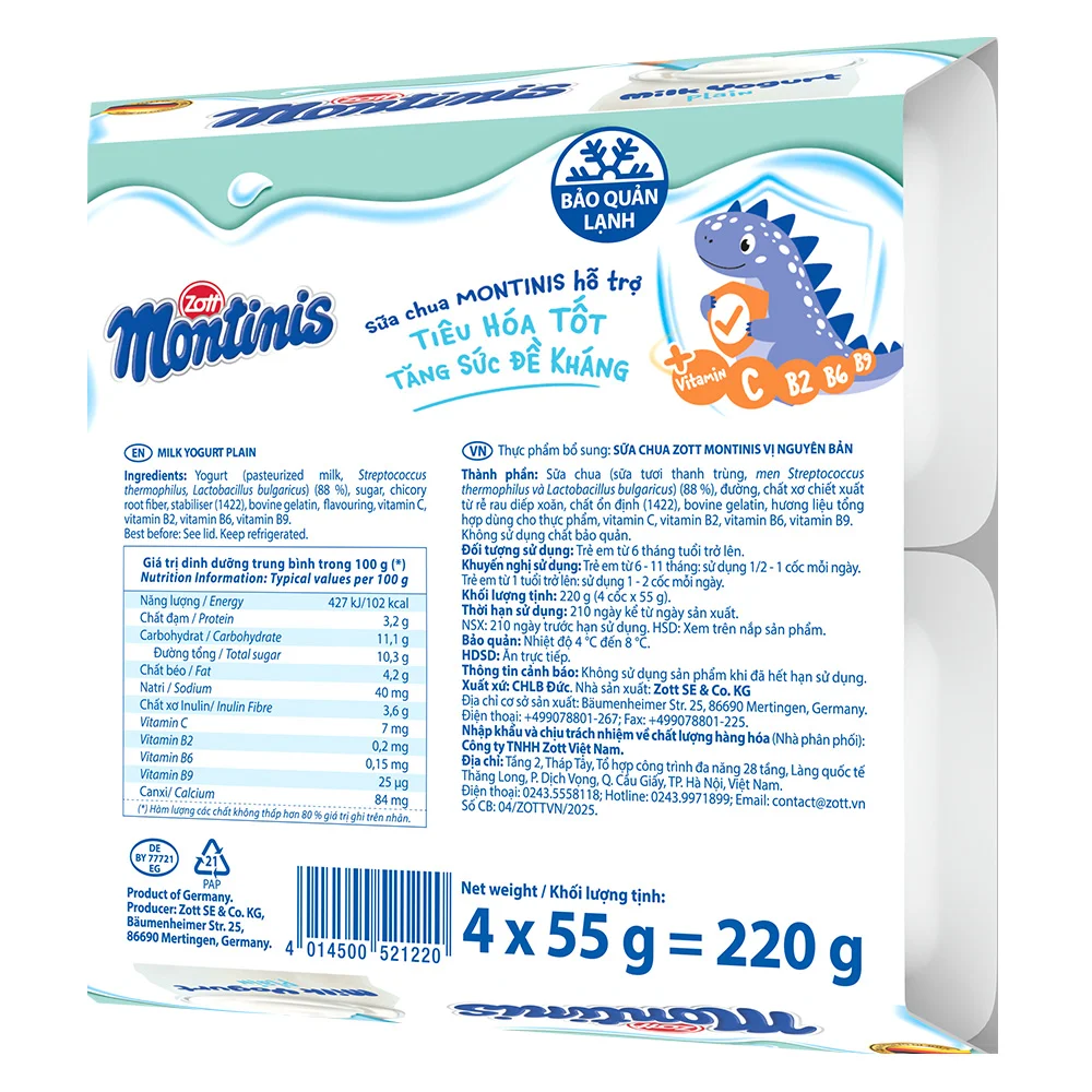 Combo 2 Sữa chua Zott Montinis vị nguyên bản 4*55g