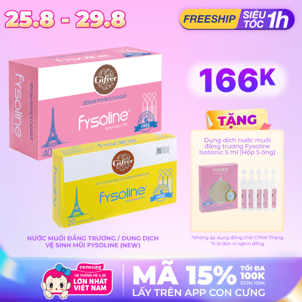 Dung dịch vệ sinh mũi cho người cảm lạnh và viêm mũi Fysoline(20 ống/ hộp)(New)