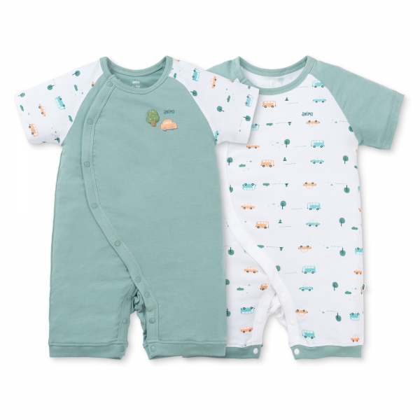 Set 2 Bodysuit kháng khuẩn Modal đùi Animo VD0725009 (0-12M,Lá-trắng,DD06)