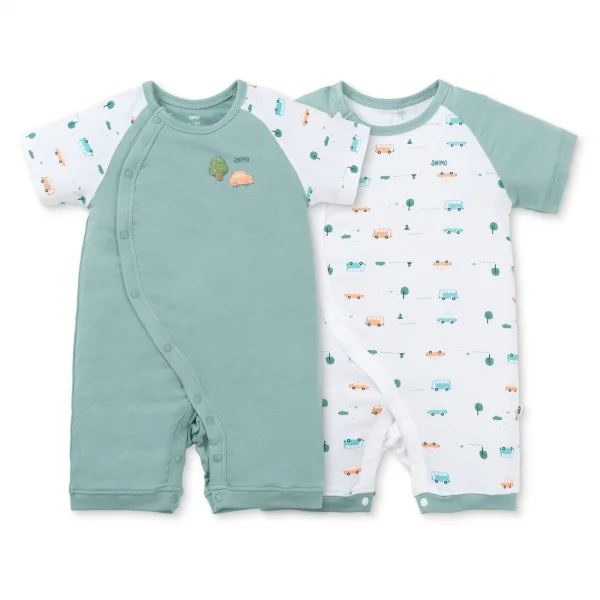 Set 2 Bodysuit kháng khuẩn Modal đùi Animo VD0725009 (0-3M,Lá-trắng,DD06)
