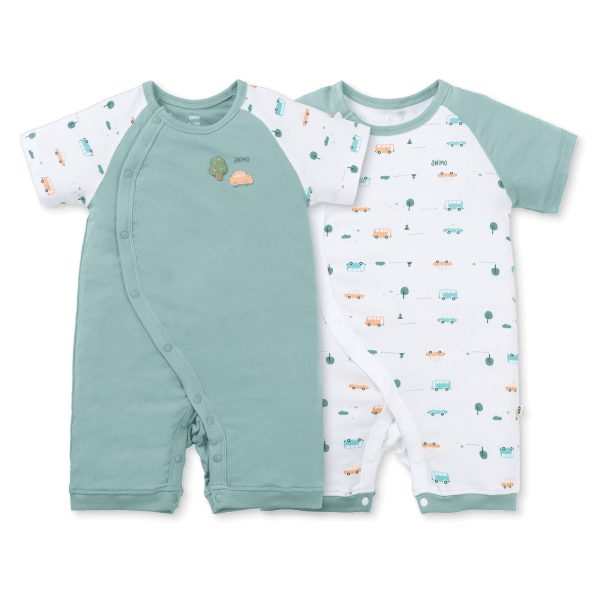 Set 2 Bodysuit kháng khuẩn Modal đùi Animo VD0725009 (0-3M,Lá-trắng,DD06)