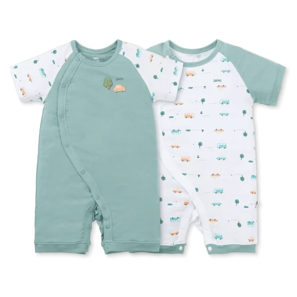 Set 2 Bodysuit kháng khuẩn Modal đùi Animo VD0725009 (0-3M,Lá-trắng,DD06)