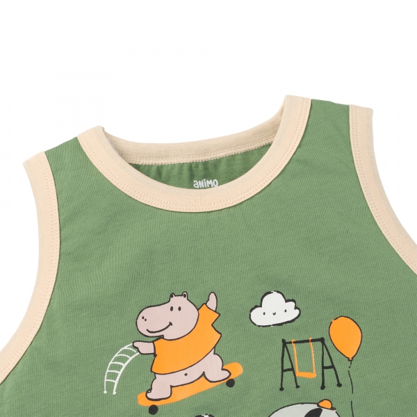 Bộ bé trai sát nách Animo Easy HN0725017 (1-4Y,Lá-kem,TT02)