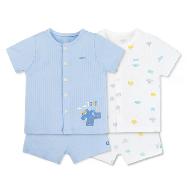 Set 2 bộ rayon chống muỗi ngắn Animo VD0825024 (0-24M,Xanh -trắng,TT06)