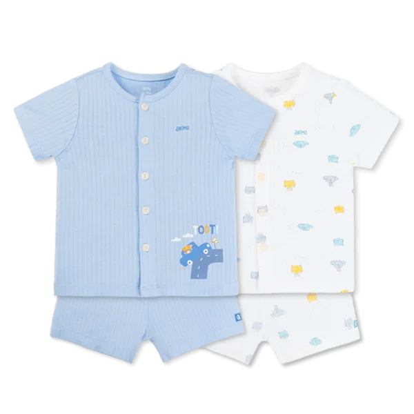 Set 2 bộ rayon chống muỗi ngắn Animo VD0825024 (0-24M,Xanh -trắng,TT06)