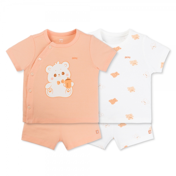 Set 2 Bộ kháng khuẩn Modal ngắn Animo VD0725001 (0-24M,Cam-trắng,TT06)