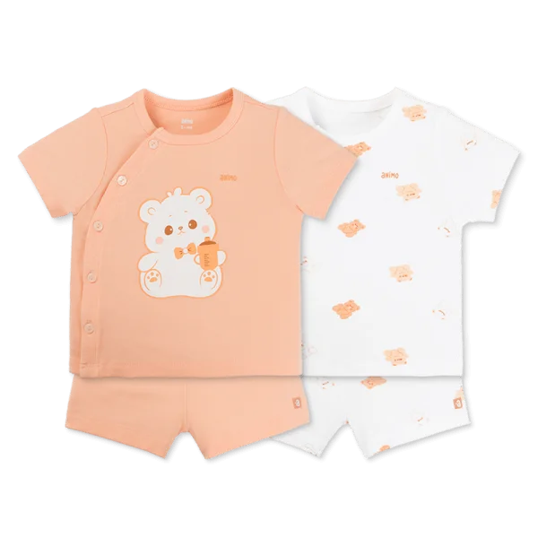 Set 2 Bộ kháng khuẩn Modal ngắn Animo VD0725001 (0-3M,Cam-trắng,TT06)