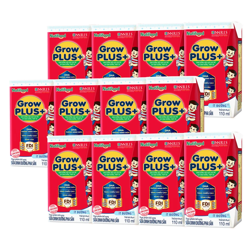 Combo 3 lốc Sữa GrowPLUS+ ít đường 110ml (lốc 4 hộp)