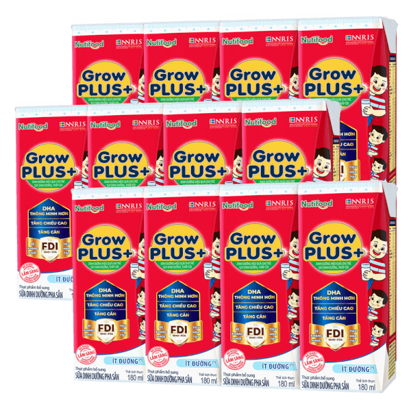 Combo 3 lốc Sữa GrowPLUS+ ít đường 180ml (lốc 4 hộp)