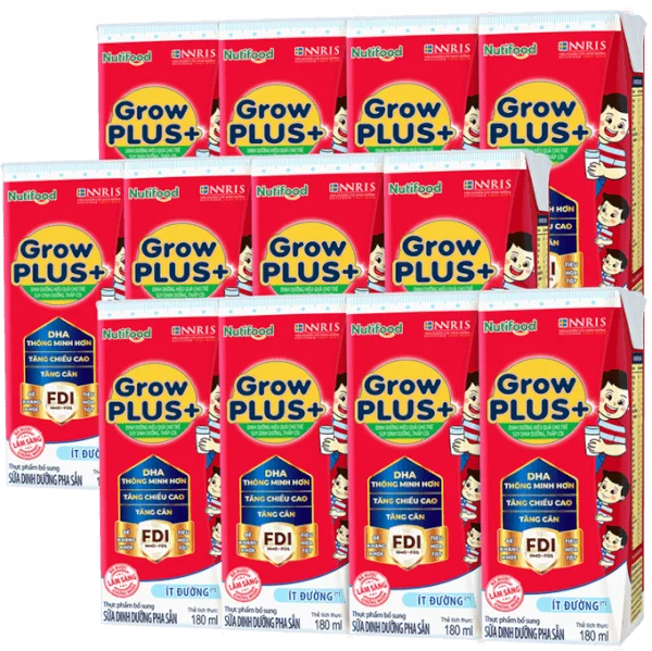 Combo 3 lốc Sữa GrowPLUS+ ít đường 180ml (lốc 4 hộp)